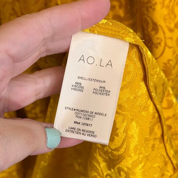 AO.LA by Alice + Olivia Kalena Open-Front Jacquard Brocade Kimono Robe Gold M/L - Picture 8 of 9